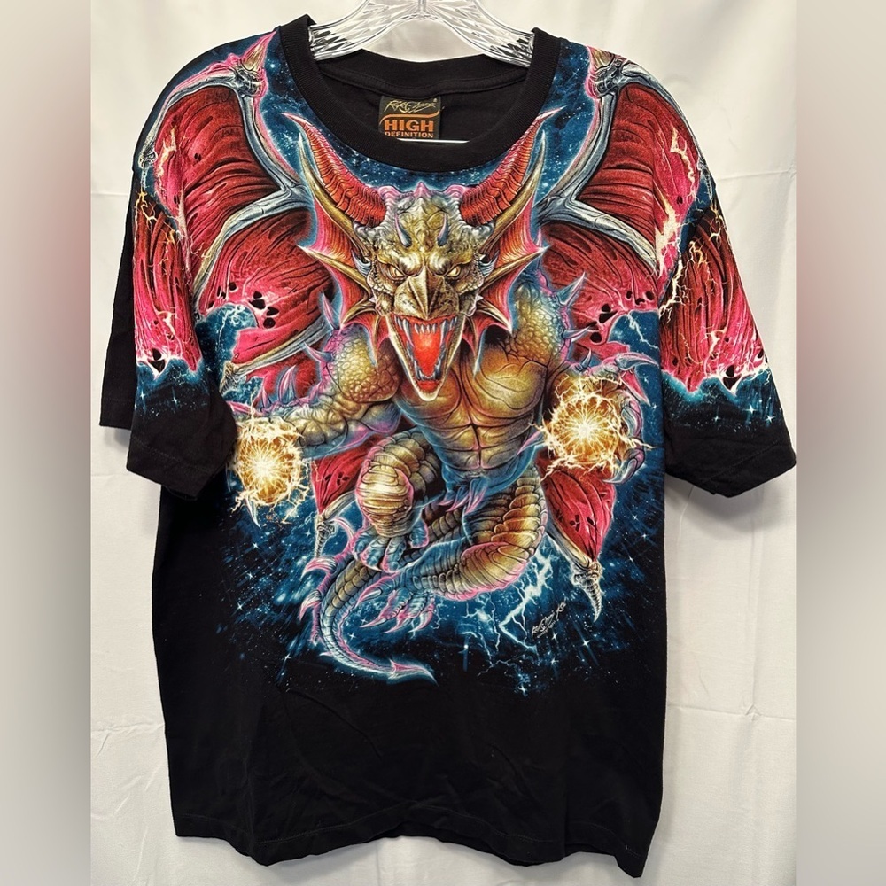 NWOT Rock‎ Chang Dragon Mythical Creatures Graphic Glow In Dark Black Size Large